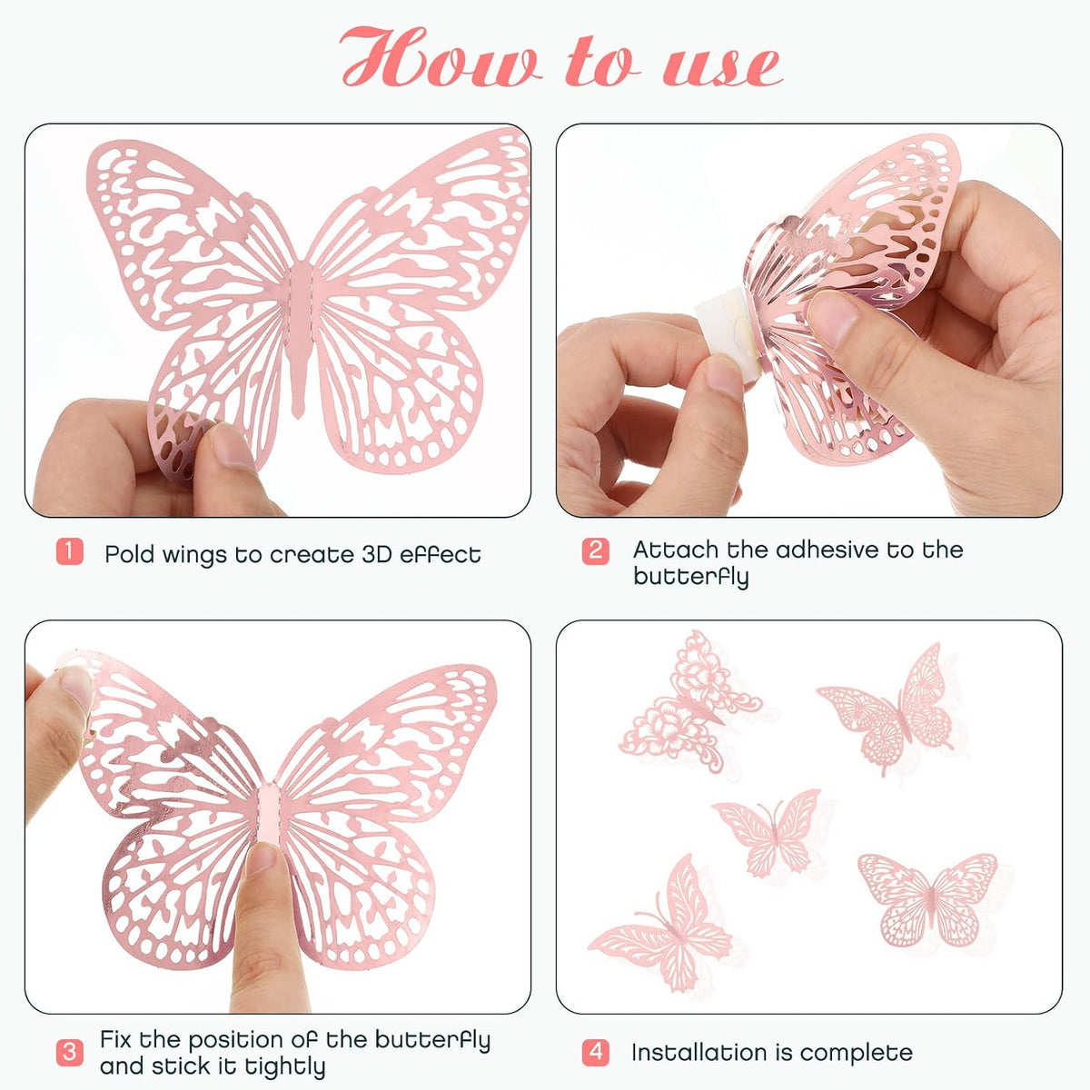 3D Pink Butterfly Wall Decor 3 Sizes 4 Styles Butterfly Party Decorations