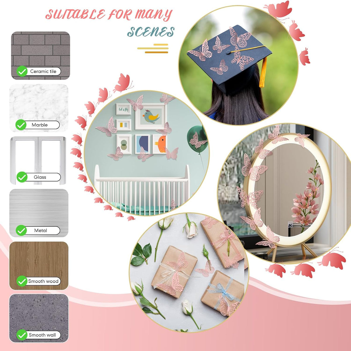 3D Pink Butterfly Wall Decor 3 Sizes 4 Styles Butterfly Party Decorations