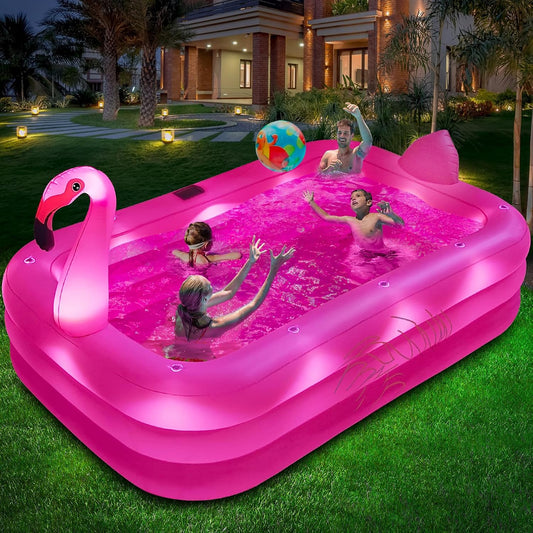 Inflatable Pool with Lights,Solar Flamingo Swimming Pool -Pink