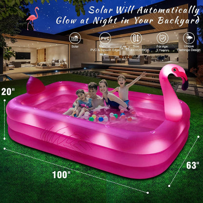 Inflatable Pool with Lights,Solar Flamingo Swimming Pool -Pink