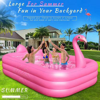 Inflatable Pool with Lights,Solar Flamingo Swimming Pool -Pink