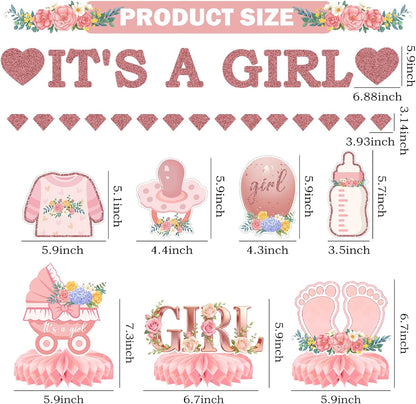 9Pcs Pink and Rose Gold Baby Girl Party Decorations, Pink Baby Shower Decorations Supplies for Girl, Hanging Swirls Set Pregnancy Announcement Circle Dot Garland Banner Party Decor