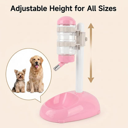 Pet Standing Water Dispenser Feeder, 500ml Dog Water Feeder Bottle Adjustable Raised Pet Food Bowl for Dogs Detachable Bottles Easy Cleaning (Pink)