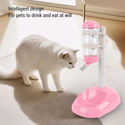 Pet Standing Water Dispenser Feeder, 500ml Dog Water Feeder Bottle Adjustable Raised Pet Food Bowl for Dogs Detachable Bottles Easy Cleaning (Pink)