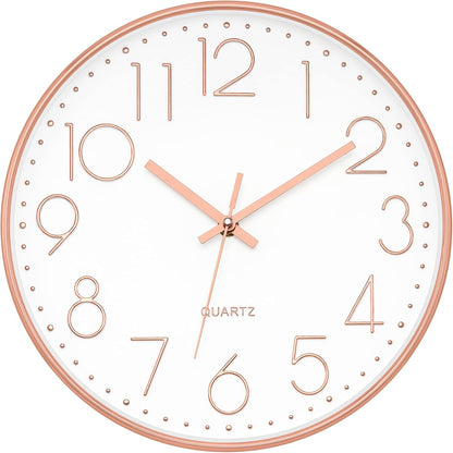Large 14" Wall Clock Silent Battery Operated Clock, Rose Gold