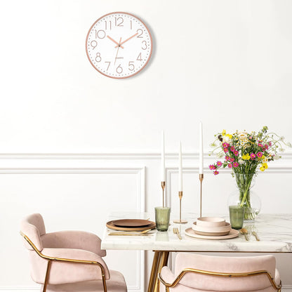 Large 14" Wall Clock Silent Battery Operated Clock, Rose Gold