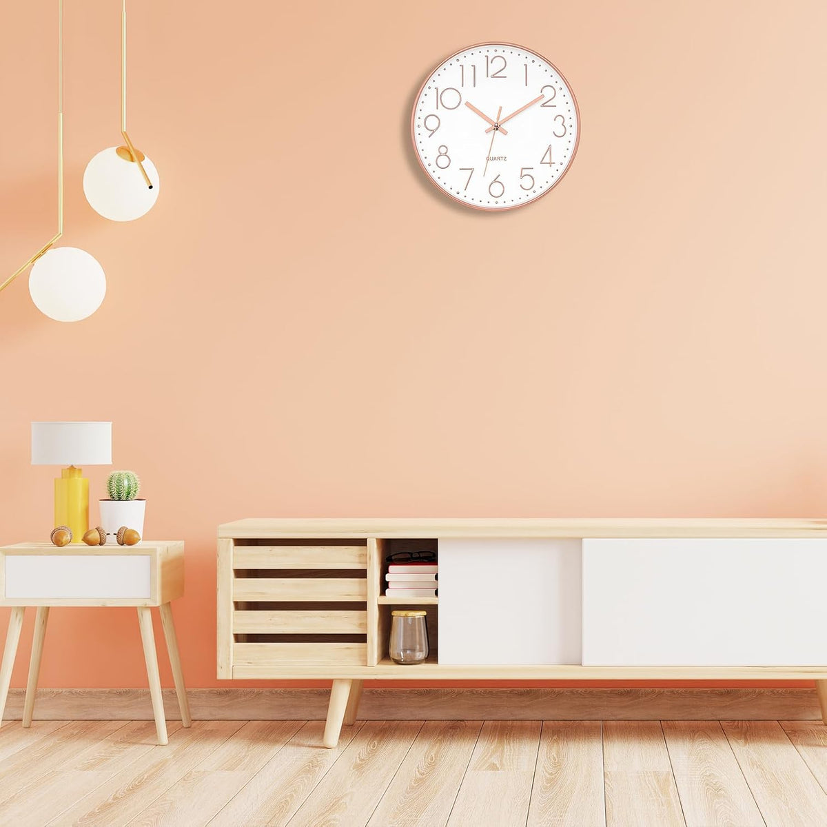 Large 14" Wall Clock Silent Battery Operated Clock, Rose Gold