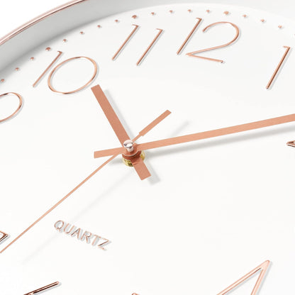 Large 14" Wall Clock Silent Battery Operated Clock, Rose Gold