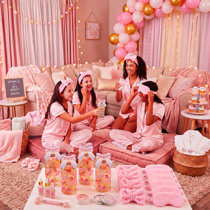 24 Pcs Spa Sleepover Party Supplies for Women 6 Set Slumber Spa Birthday Gift Pajama Party Favor with Glass Cup Pink Bow Eye Mask Headband Twist Bows for Sleeping Stuff Accessories Slumber Gift