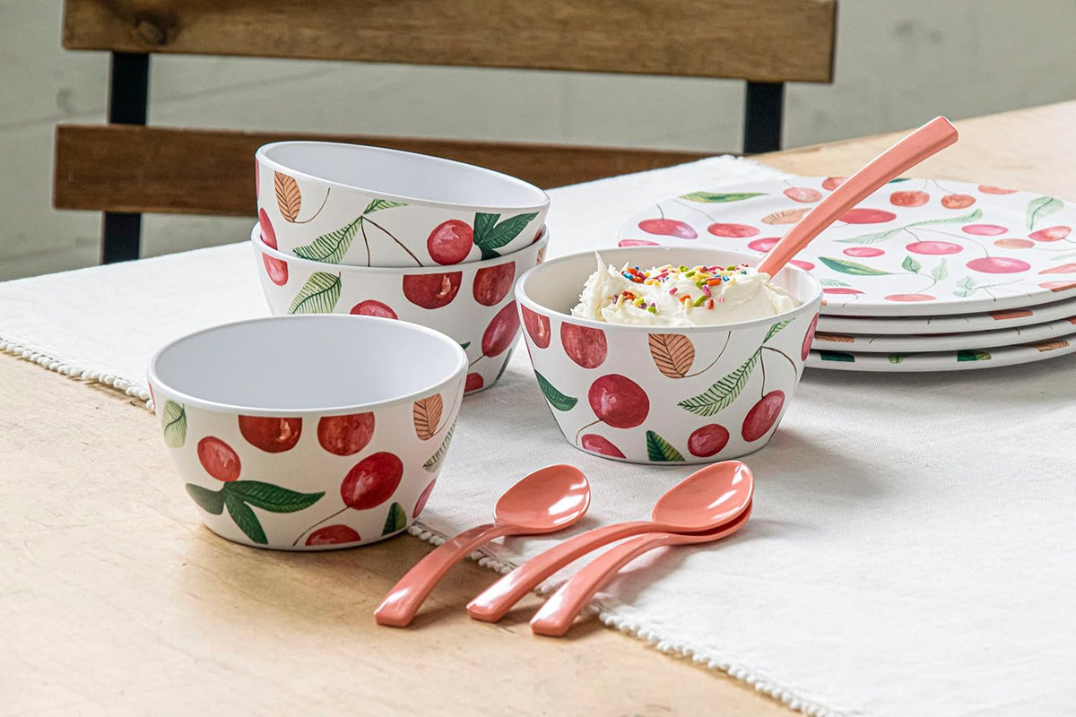 TarHong Berries & Cherries Melamine Dessert Spoon - Coral - Set of 4