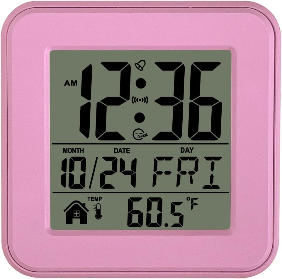 Small Digital Alarm Clock Battery Operated with Backlight Countdown for Bedroom Kids Room-Pink