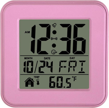 Small Digital Alarm Clock Battery Operated with Backlight Countdown for Bedroom Kids Room-Pink