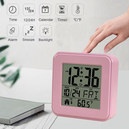 Small Digital Alarm Clock Battery Operated with Backlight Countdown for Bedroom Kids Room-Pink