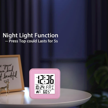 Small Digital Alarm Clock Battery Operated with Backlight Countdown for Bedroom Kids Room-Pink