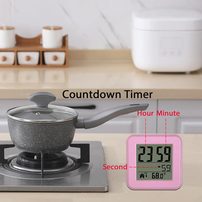 Small Digital Alarm Clock Battery Operated with Backlight Countdown for Bedroom Kids Room-Pink
