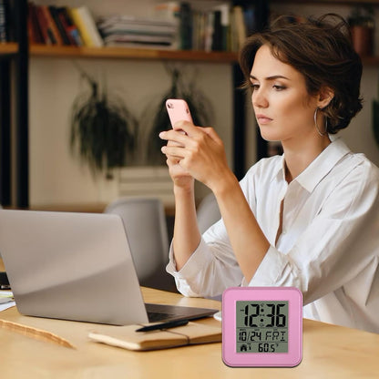 Small Digital Alarm Clock Battery Operated with Backlight Countdown for Bedroom Kids Room-Pink