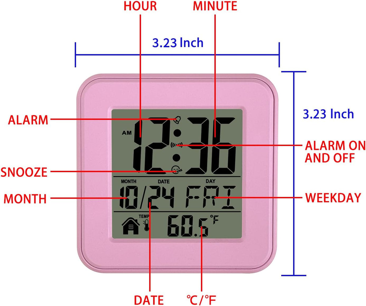 Small Digital Alarm Clock Battery Operated with Backlight Countdown for Bedroom Kids Room-Pink