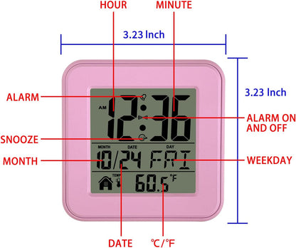 Small Digital Alarm Clock Battery Operated with Backlight Countdown for Bedroom Kids Room-Pink