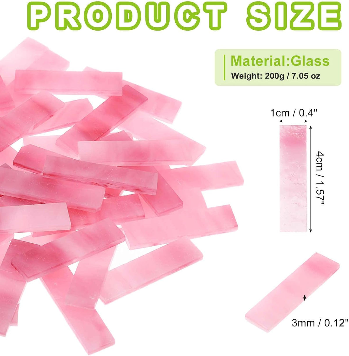 Rectangular Mosaic Tiles Stained Glass Strips, 1.57" x 0.4" Peach Pink Glass Pieces 200g/7.05 oz Mosaic Tile Making Supplies for DIY Handmade Crafts and Home Decoration