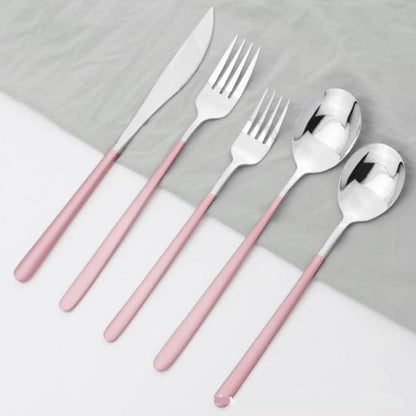 5/20/30/40/50/60 Pieces Dessert Knife, Fork And Spoon Tableware Set Stainless Steel Tableware Dessert Spoon And Fork Tableware(Pink Silver,1Set-5Pcs)