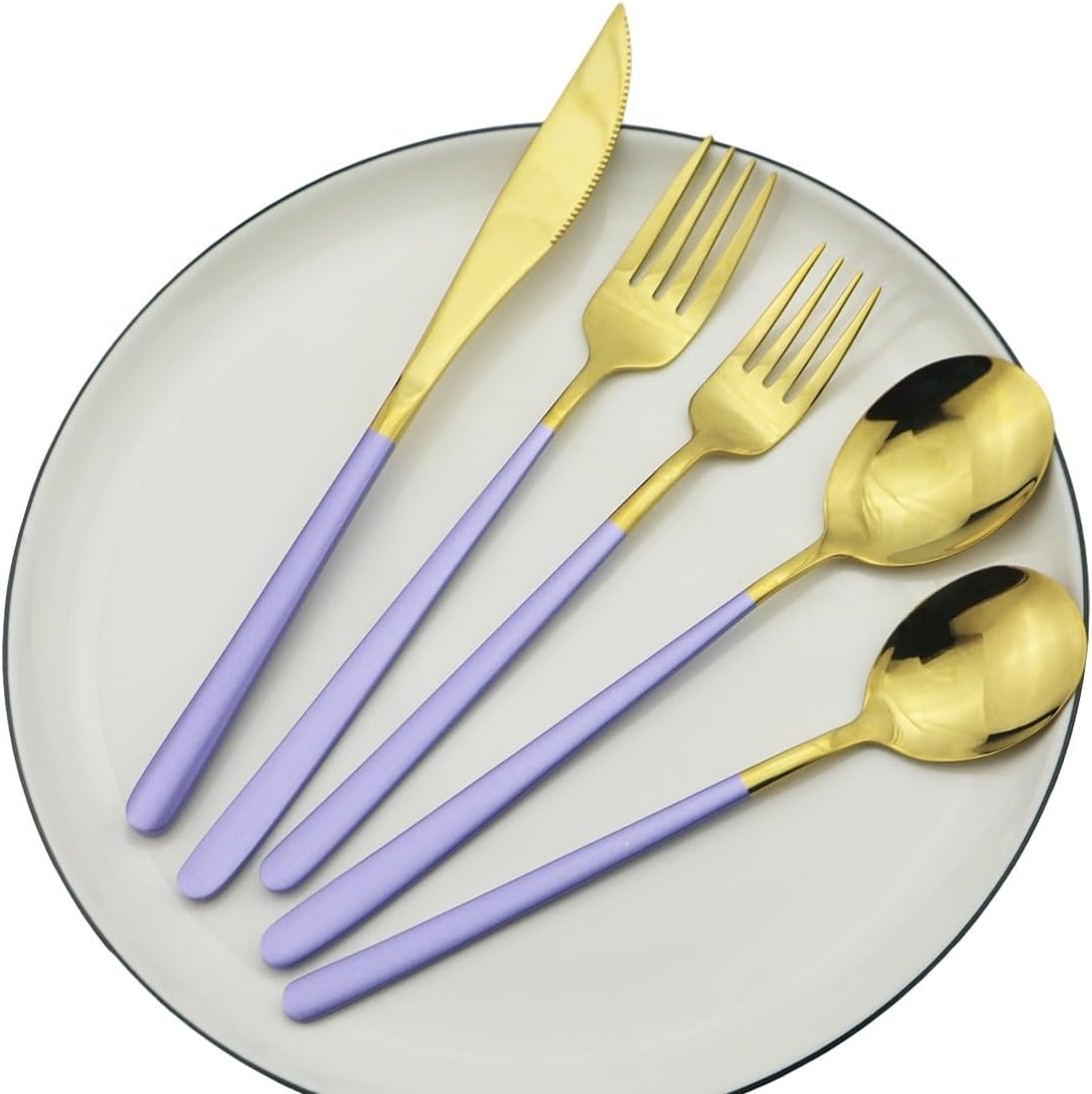 5/20/30/40/50/60 Pieces Dessert Knife, Fork And Spoon Tableware Set Stainless Steel Tableware Dessert Spoon And Fork Tableware(Pink Silver,1Set-5Pcs)