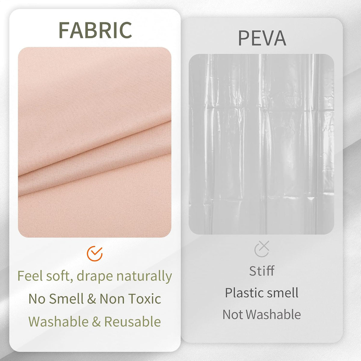 Waterproof Fabric Shower Curtain or Liner Blush Pink, 72x72