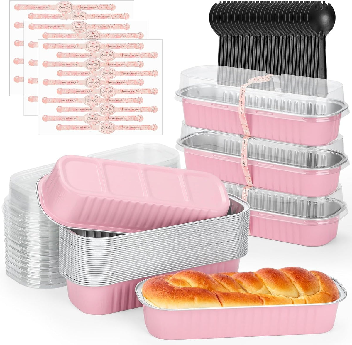 60 Pack 6.8oz Mini Loaf Baking Cake Pans with Lids, Rectangle Disposable Aluminum Foil Loaf Baking Pans, Small Baking Cake Tins Cup Cake Containers for Thanksgiving Christmas Individual Cakes