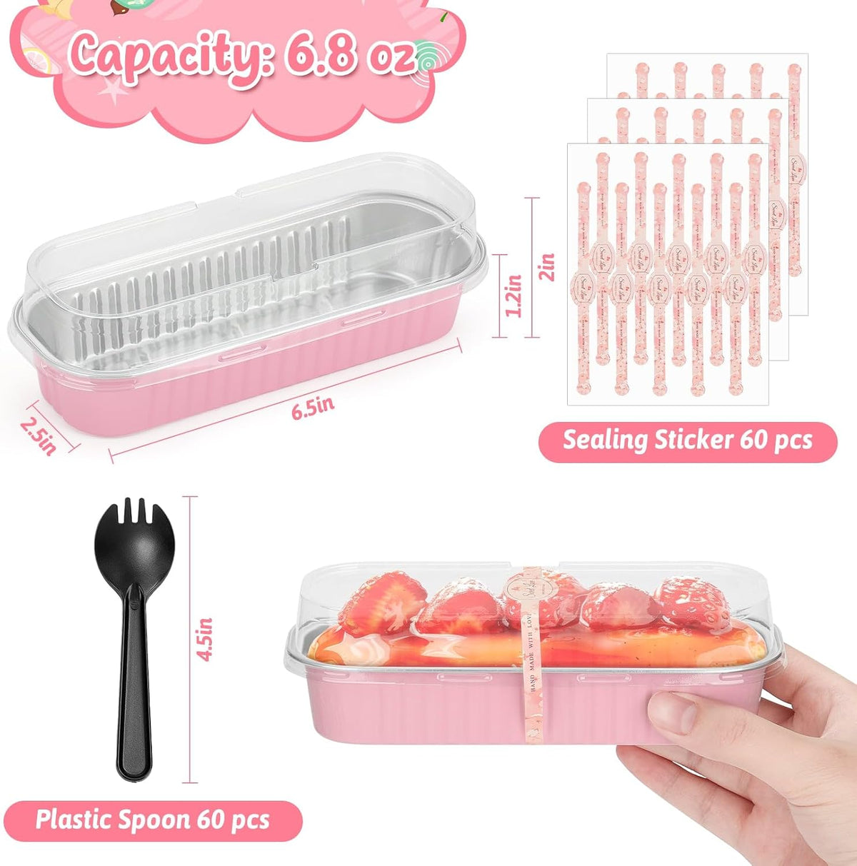 60 Pack 6.8oz Mini Loaf Baking Cake Pans with Lids, Rectangle Disposable Aluminum Foil Loaf Baking Pans, Small Baking Cake Tins Cup Cake Containers for Thanksgiving Christmas Individual Cakes