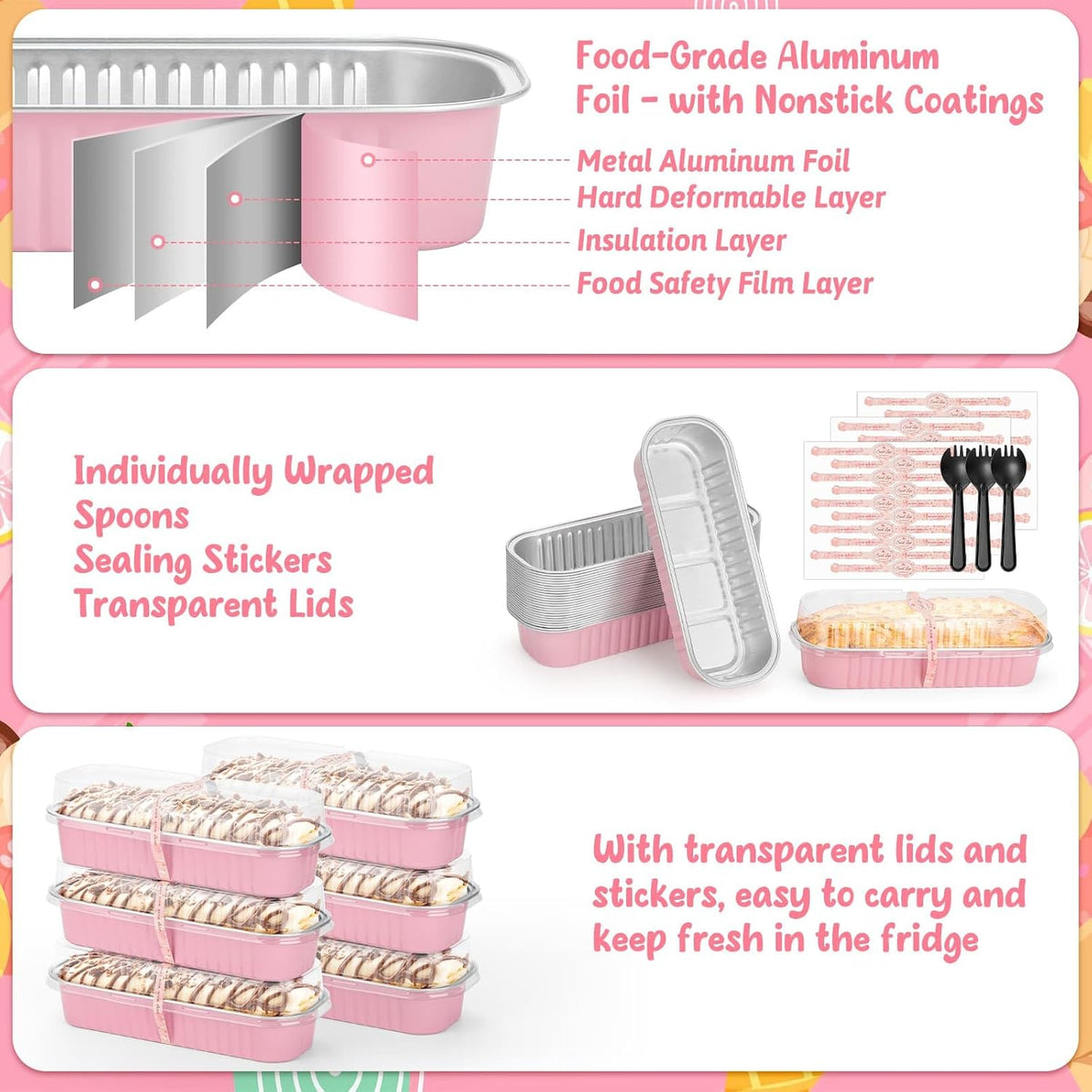 60 Pack 6.8oz Mini Loaf Baking Cake Pans with Lids, Rectangle Disposable Aluminum Foil Loaf Baking Pans, Small Baking Cake Tins Cup Cake Containers for Thanksgiving Christmas Individual Cakes