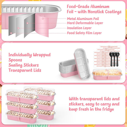 60 Pack 6.8oz Mini Loaf Baking Cake Pans with Lids, Rectangle Disposable Aluminum Foil Loaf Baking Pans, Small Baking Cake Tins Cup Cake Containers for Thanksgiving Christmas Individual Cakes
