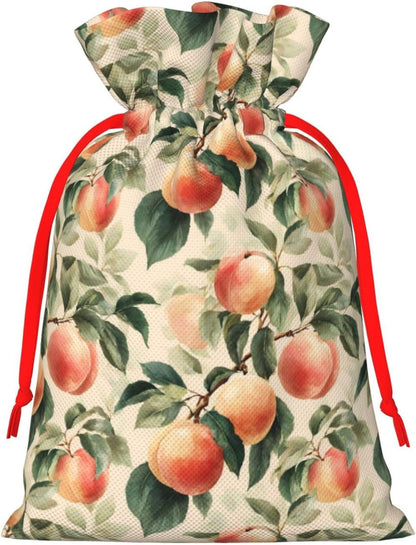 Moxquju Peach Print Christmas Drawstring Gift Bags, Reusable Candy Treat Bags For Holiday Birthday Party