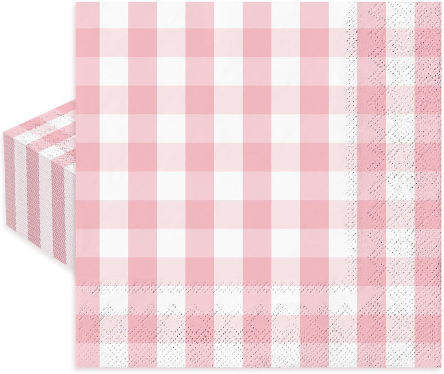 Whaline Light Pink Paper Napkin Buffalo Plaid Disposable Luncheon Napkin Dinner Napkin for Wedding Bride Shower Party Supplies Table Decor,80Pcs