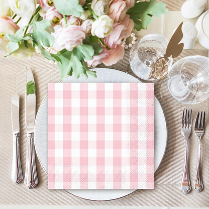 Whaline Light Pink Paper Napkin Buffalo Plaid Disposable Luncheon Napkin Dinner Napkin for Wedding Bride Shower Party Supplies Table Decor,80Pcs