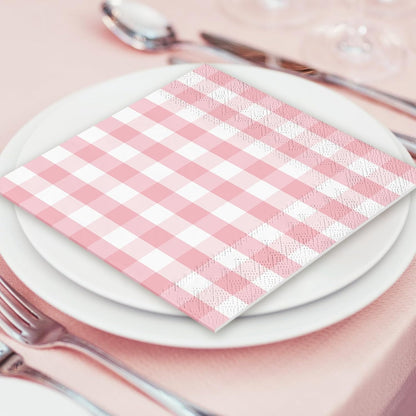 Whaline Light Pink Paper Napkin Buffalo Plaid Disposable Luncheon Napkin Dinner Napkin for Wedding Bride Shower Party Supplies Table Decor,80Pcs