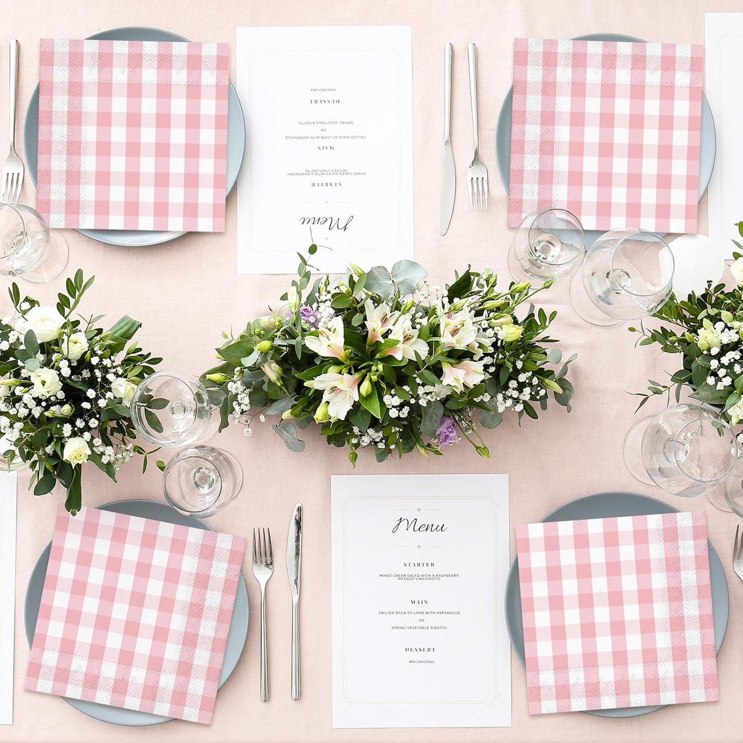 Whaline Light Pink Paper Napkin Buffalo Plaid Disposable Luncheon Napkin Dinner Napkin for Wedding Bride Shower Party Supplies Table Decor,80Pcs