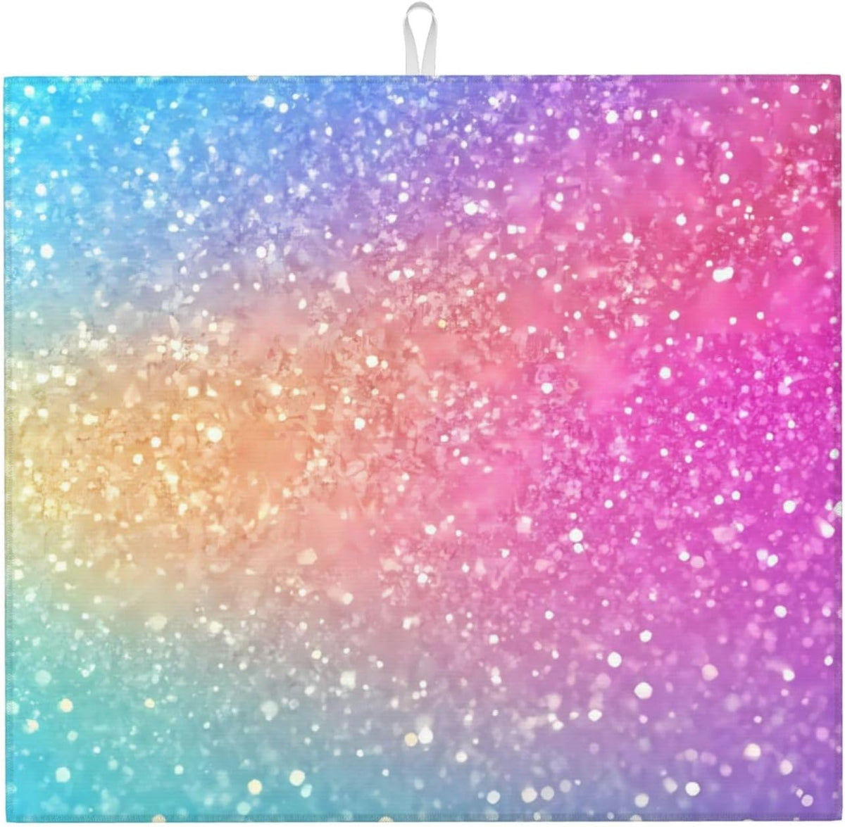 Fun Rainbow Pink Print Microfiber Dish Drying Mat for Kitchen Counter 16x18 in Super Absorbent Drying Pad for Countertops, Sinks, Draining Racks with Hanging