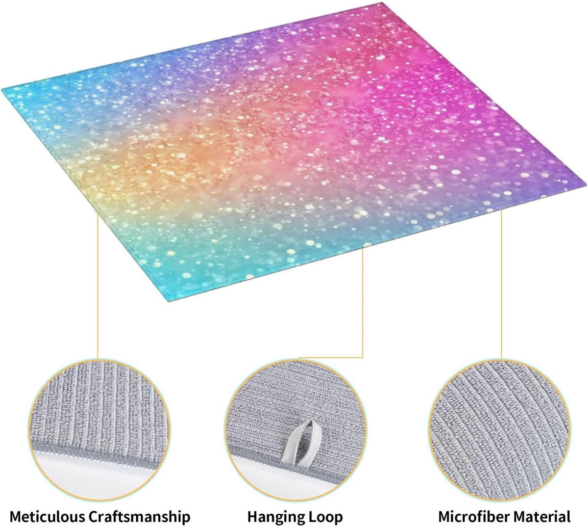 Fun Rainbow Pink Print Microfiber Dish Drying Mat for Kitchen Counter 16x18 in Super Absorbent Drying Pad for Countertops, Sinks, Draining Racks with Hanging