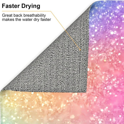 Fun Rainbow Pink Print Microfiber Dish Drying Mat for Kitchen Counter 16x18 in Super Absorbent Drying Pad for Countertops, Sinks, Draining Racks with Hanging