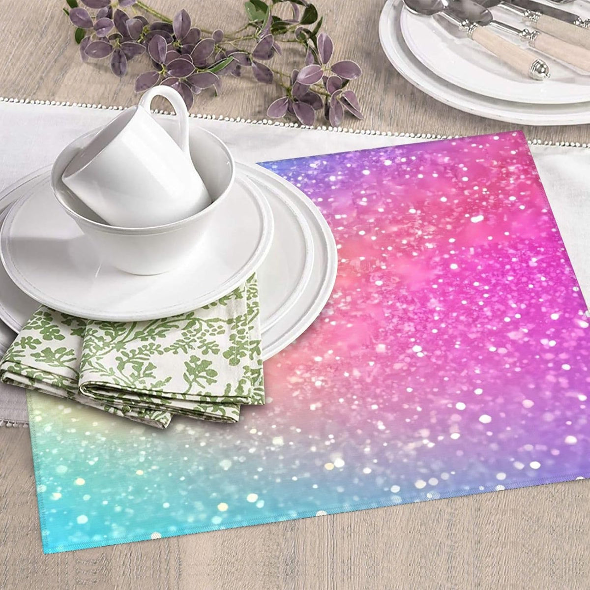 Fun Rainbow Pink Print Microfiber Dish Drying Mat for Kitchen Counter 16x18 in Super Absorbent Drying Pad for Countertops, Sinks, Draining Racks with Hanging