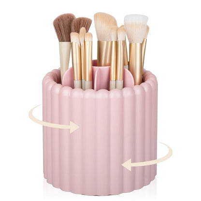 Rotating Makeup Brush Holder Organizer with Removable Dividers, Pink
