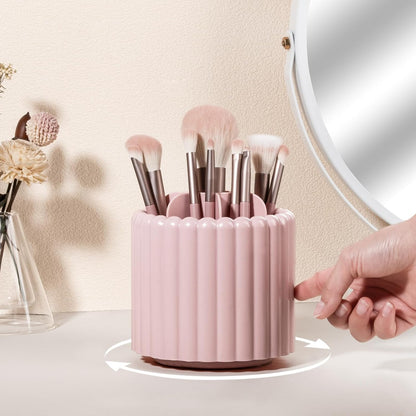 Rotating Makeup Brush Holder Organizer with Removable Dividers, Pink