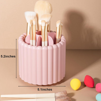 Rotating Makeup Brush Holder Organizer with Removable Dividers, Pink