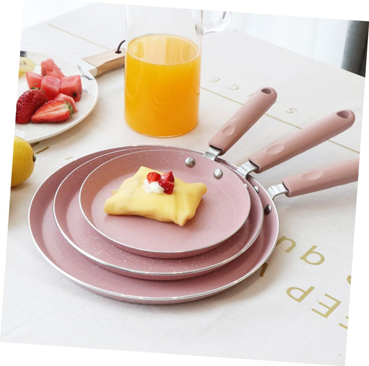 Aluminum Non-stick Pan 8-inch Pink Omelette Pancake Frying Skillet Dual-use Crepe Pan Kitchen Gadget for Home and Restaurant Cooking
