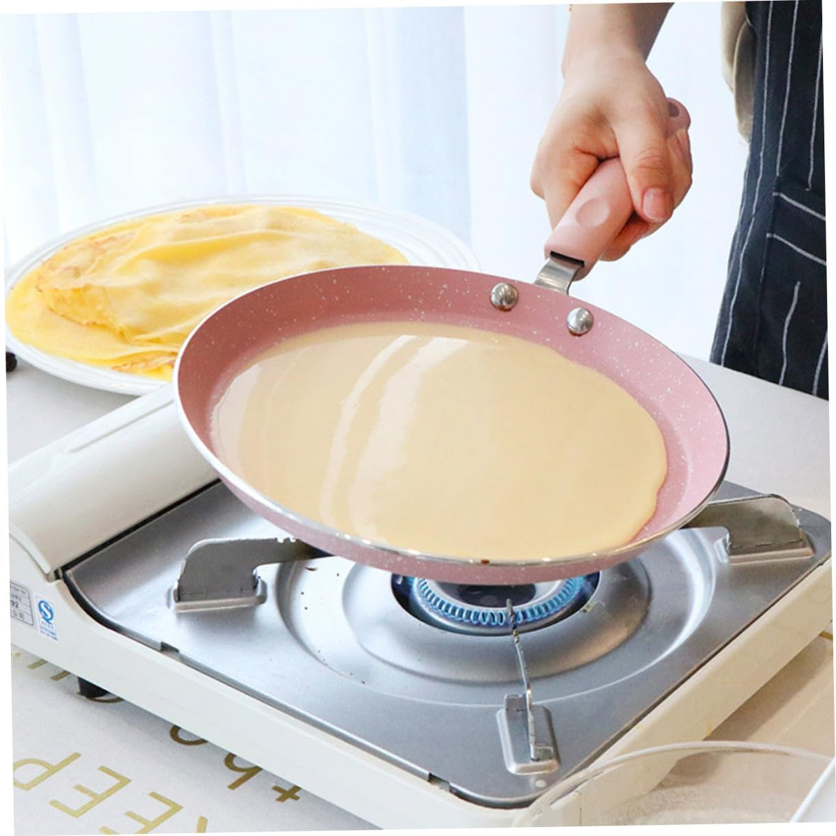 Aluminum Non-stick Pan 8-inch Pink Omelette Pancake Frying Skillet Dual-use Crepe Pan Kitchen Gadget for Home and Restaurant Cooking