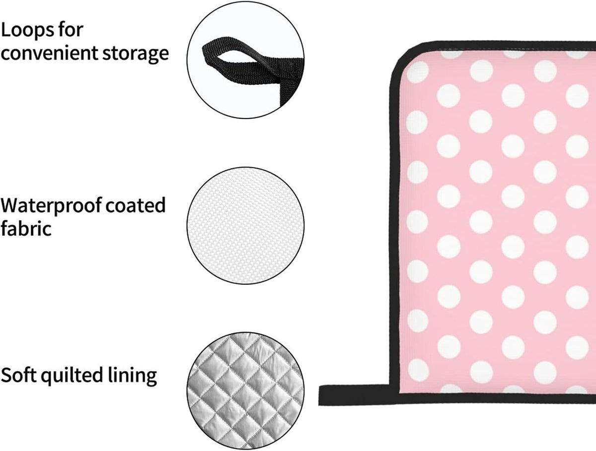 Light Pink Polka Dot Print Oven Mitts and Pot Holders 4Pcs Set, Heat Resistant Silicone Oven Mitts Pot Holders for Kitchen Cooking Baking, Non-Slip Hot Pads Potholders Gloves