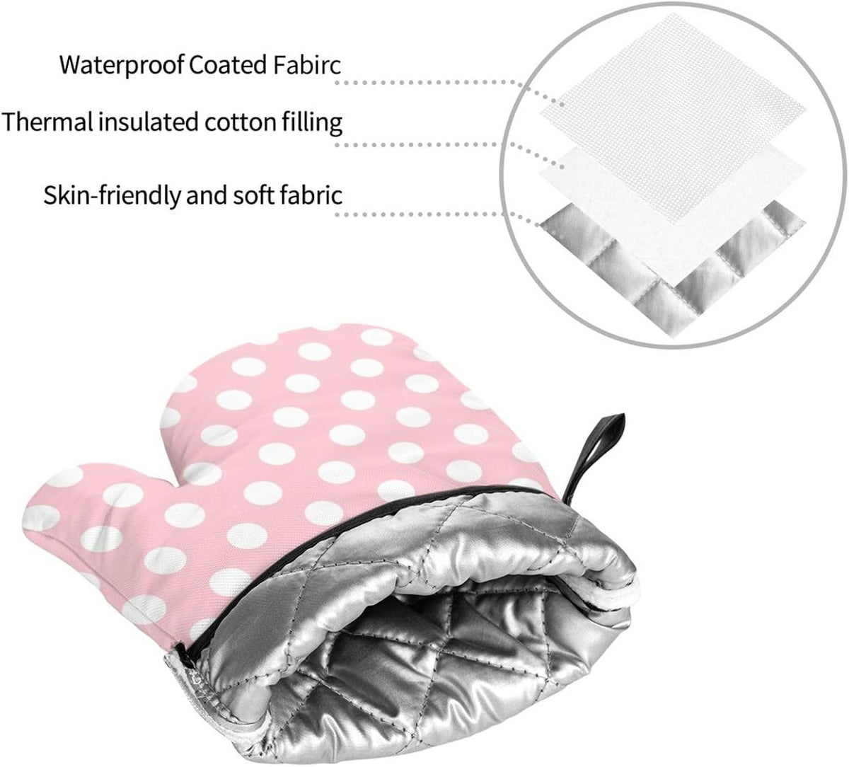 Light Pink Polka Dot Print Oven Mitts and Pot Holders 4Pcs Set, Heat Resistant Silicone Oven Mitts Pot Holders for Kitchen Cooking Baking, Non-Slip Hot Pads Potholders Gloves