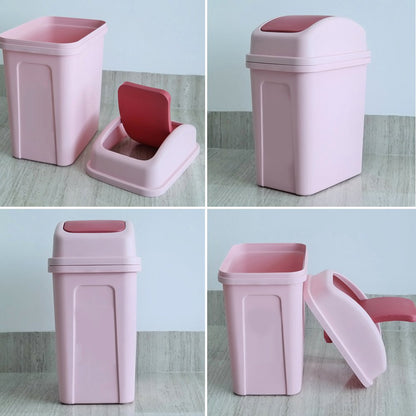 1.8 Gallon Plastic Trash Can with Swing Lid, Small Garbage Can, Pink