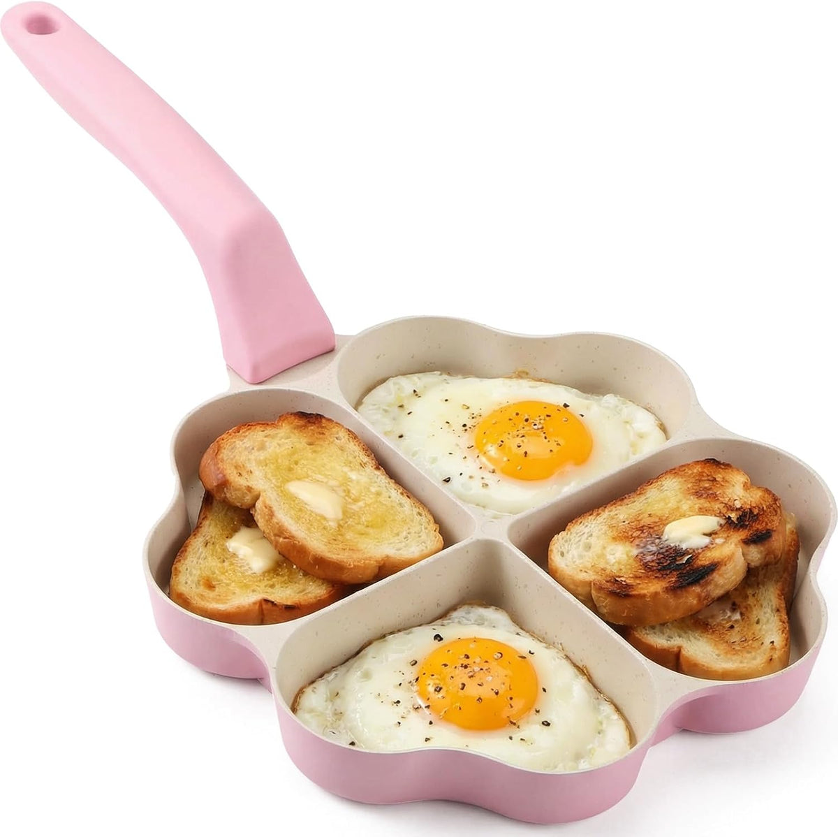 Heart Shaped Divided Fry Pan Nonstick Granite Egg Pan, Pink