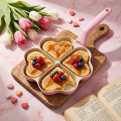 Heart Shaped Divided Fry Pan Nonstick Granite Egg Pan, Pink