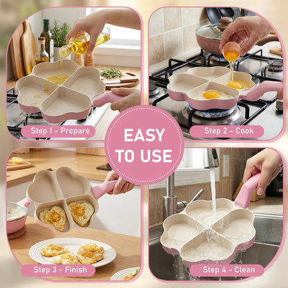 Heart Shaped Divided Fry Pan Nonstick Granite Egg Pan, Pink